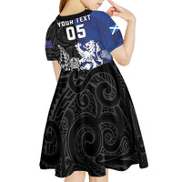 New Zealand And Scotland Rugby Custom Kid Short Sleeve Dress Maori Tiki With Thistle Together LT05 - Polynesian Pride
