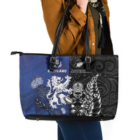 New Zealand And Scotland Rugby Leather Tote Bag Maori Tiki With Thistle Together LT05 - Polynesian Pride
