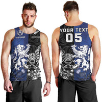 New Zealand And Scotland Rugby Custom Men Tank Top Maori Tiki With Thistle Together LT05 - Polynesian Pride