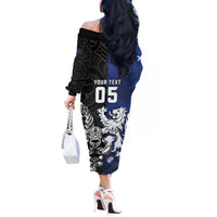New Zealand And Scotland Rugby Custom Off The Shoulder Long Sleeve Dress Maori Tiki With Thistle Together LT05 - Polynesian Pride