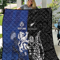 New Zealand And Scotland Rugby Quilt Maori Tiki With Thistle Together LT05 Black - Polynesian Pride