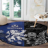 New Zealand And Scotland Rugby Round Carpet Maori Tiki With Thistle Together LT05 - Polynesian Pride