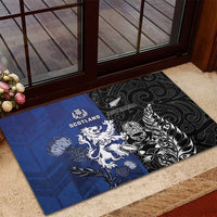 New Zealand And Scotland Rugby Rubber Doormat Maori Tiki With Thistle Together LT05 - Polynesian Pride