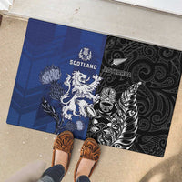 New Zealand And Scotland Rugby Rubber Doormat Maori Tiki With Thistle Together LT05 - Polynesian Pride