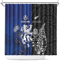 New Zealand And Scotland Rugby Shower Curtain Maori Tiki With Thistle Together LT05 Black - Polynesian Pride