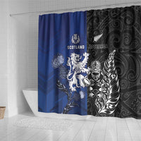 New Zealand And Scotland Rugby Shower Curtain Maori Tiki With Thistle Together LT05 - Polynesian Pride