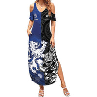New Zealand And Scotland Rugby Custom Summer Maxi Dress Maori Tiki With Thistle Together LT05 Women Black - Polynesian Pride