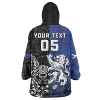 New Zealand And Scotland Rugby Custom Wearable Blanket Hoodie Maori Tiki With Thistle Together LT05 - Polynesian Pride