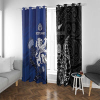 New Zealand And Scotland Rugby Window Curtain Maori Tiki With Thistle Together LT05 With Grommets Black - Polynesian Pride