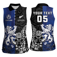 New Zealand And Scotland Rugby Custom Women Sleeveless Polo Shirt Maori Tiki With Thistle Together LT05 - Polynesian Pride