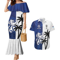 Fiji And Scotland Rugby Custom Couples Matching Mermaid Dress and Hawaiian Shirt Fijian Palm Tree With Thistle Together LT05 Blue - Polynesian Pride