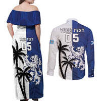 Fiji And Scotland Rugby Custom Couples Matching Off Shoulder Maxi Dress and Long Sleeve Button Shirt Fijian Palm Tree With Thistle Together LT05 - Polynesian Pride