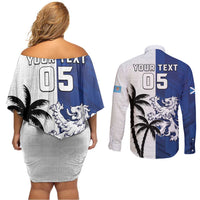 Fiji And Scotland Rugby Custom Couples Matching Off Shoulder Short Dress and Long Sleeve Button Shirt Fijian Palm Tree With Thistle Together LT05 - Polynesian Pride