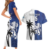Fiji And Scotland Rugby Custom Couples Matching Short Sleeve Bodycon Dress and Hawaiian Shirt Fijian Palm Tree With Thistle Together LT05 - Polynesian Pride