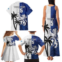 Fiji And Scotland Rugby Custom Family Matching Tank Maxi Dress and Hawaiian Shirt Fijian Palm Tree With Thistle Together