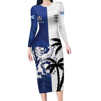 Fiji And Scotland Rugby Custom Long Sleeve Bodycon Dress Fijian Palm Tree With Thistle Together LT05 Long Dress Blue - Polynesian Pride