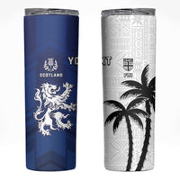 Fiji And Scotland Rugby Custom Skinny Tumbler Fijian Palm Tree With Thistle Together