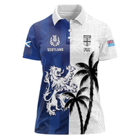 Fiji And Scotland Rugby Custom Women Polo Shirt Fijian Palm Tree With Thistle Together LT05 Female Blue - Polynesian Pride