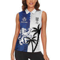 Fiji And Scotland Rugby Custom Women Sleeveless Polo Shirt Fijian Palm Tree With Thistle Together LT05 - Polynesian Pride