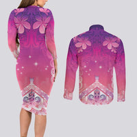 New Zealand Matariki Couples Matching Long Sleeve Bodycon Dress and Long Sleeve Button Shirt Maori Marae Purple Galaxy LT05 - Polynesian Pride