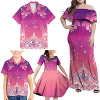 New Zealand Matariki Family Matching Off Shoulder Maxi Dress and Hawaiian Shirt Maori Marae Purple Galaxy LT05 - Polynesian Pride