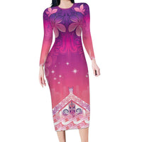 New Zealand Matariki Long Sleeve Bodycon Dress Maori Marae Purple Galaxy LT05 Long Dress Purple - Polynesian Pride