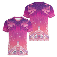 New Zealand Matariki Women V-Neck T-Shirt Maori Marae Purple Galaxy LT05 - Polynesian Pride