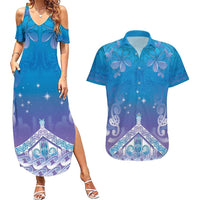 New Zealand Matariki Couples Matching Summer Maxi Dress and Hawaiian Shirt Maori Marae Cyan Galaxy LT05 Cyan - Polynesian Pride