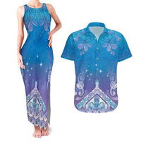 New Zealand Matariki Couples Matching Tank Maxi Dress and Hawaiian Shirt Maori Marae Cyan Galaxy LT05 Cyan - Polynesian Pride