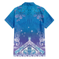 New Zealand Matariki Family Matching Off The Shoulder Long Sleeve Dress and Hawaiian Shirt Maori Marae Cyan Galaxy LT05 - Polynesian Pride