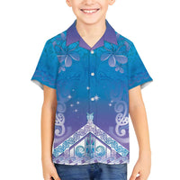 New Zealand Matariki Family Matching Off Shoulder Maxi Dress and Hawaiian Shirt Maori Marae Cyan Galaxy LT05 Son's Shirt Cyan - Polynesian Pride