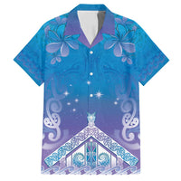 New Zealand Matariki Family Matching Off Shoulder Short Dress and Hawaiian Shirt Maori Marae Cyan Galaxy LT05 Dad's Shirt - Short Sleeve Cyan - Polynesian Pride