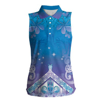 New Zealand Matariki Women Sleeveless Polo Shirt Maori Marae Cyan Galaxy LT05 Female Cyan - Polynesian Pride