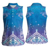 New Zealand Matariki Women Sleeveless Polo Shirt Maori Marae Cyan Galaxy LT05 - Polynesian Pride