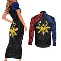 Philippines Independence Day Couples Matching Short Sleeve Bodycon Dress and Long Sleeve Button Shirt Proud To Be Pinoy LT05 - Polynesian Pride