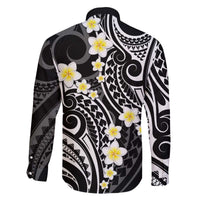 Plumeria With Black Polynesian Tattoo Pattern Family Matching Off The Shoulder Long Sleeve Dress and Hawaiian Shirt LT05 - Polynesian Pride