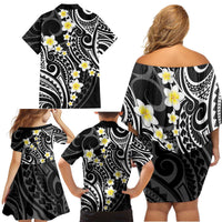 Plumeria With Black Polynesian Tattoo Pattern Family Matching Off Shoulder Short Dress and Hawaiian Shirt LT05 - Polynesian Pride