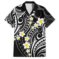 Plumeria With Black Polynesian Tattoo Pattern Family Matching Off Shoulder Short Dress and Hawaiian Shirt LT05 Dad's Shirt - Short Sleeve Black - Polynesian Pride