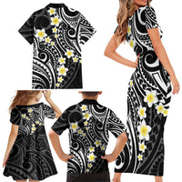 Plumeria With Black Polynesian Tattoo Pattern Family Matching Short Sleeve Bodycon Dress and Hawaiian Shirt LT05 - Polynesian Pride