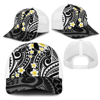 Plumeria With Black Polynesian Tattoo Pattern Mesh Trucker Cap - Polynesian Pride