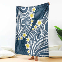 Plumeria With Blue Polynesian Tattoo Pattern Blanket