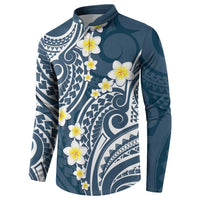 Plumeria With Blue Polynesian Tattoo Pattern Button Sweatshirt
