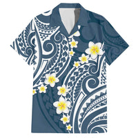 Plumeria With Blue Polynesian Tattoo Pattern Family Matching Off The Shoulder Long Sleeve Dress and Hawaiian Shirt LT05 Dad's Shirt - Short Sleeve Blue - Polynesian Pride