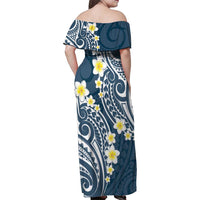 Plumeria With Blue Polynesian Tattoo Pattern Family Matching Off Shoulder Maxi Dress and Hawaiian Shirt LT05 - Polynesian Pride
