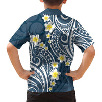 Plumeria With Blue Polynesian Tattoo Pattern Family Matching Off Shoulder Short Dress and Hawaiian Shirt LT05 - Polynesian Pride