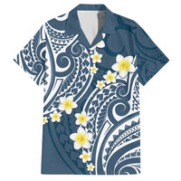Plumeria With Blue Polynesian Tattoo Pattern Family Matching Short Sleeve Bodycon Dress and Hawaiian Shirt LT05 Dad's Shirt - Short Sleeve Blue - Polynesian Pride