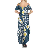 Plumeria With Blue Polynesian Tattoo Pattern Family Matching Summer Maxi Dress and Hawaiian Shirt LT05 - Polynesian Pride
