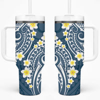 Plumeria With Blue Polynesian Tattoo Pattern Tumbler With Handle