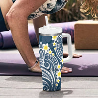 Plumeria With Blue Polynesian Tattoo Pattern Tumbler With Handle