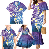 Plumeria With Galaxy Polynesian Tattoo Pattern Family Matching Mermaid Dress and Hawaiian Shirt LT05 - Polynesian Pride